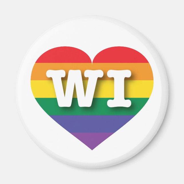 I Love Wisconsin Rainbow Heart Magnet (Front)