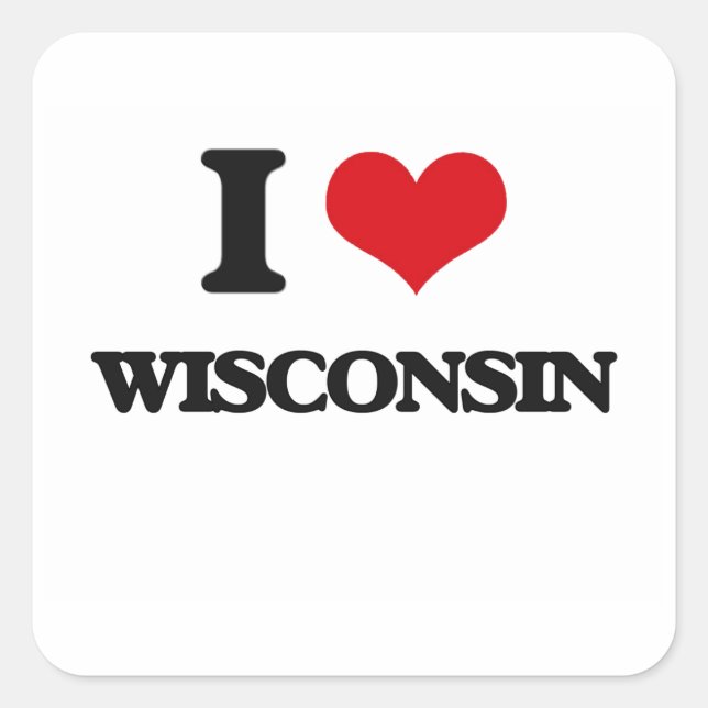 I Love Wisconsin Square Sticker (Front)