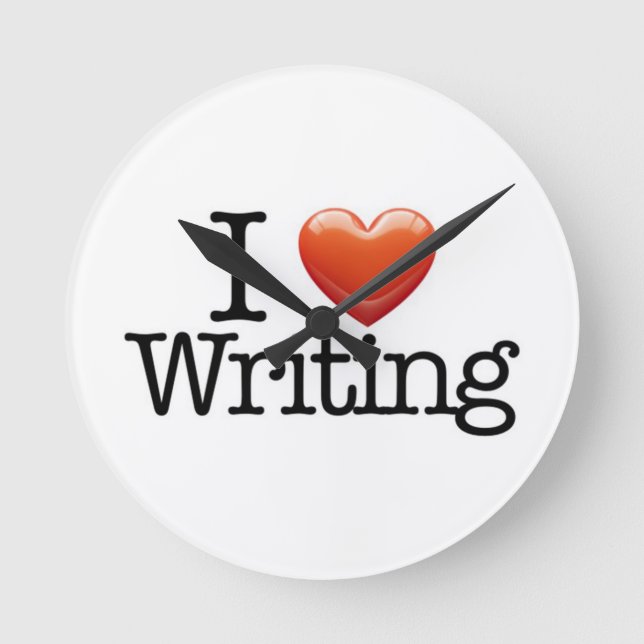 I Love Writing Round White Wall Clock (Front)