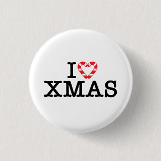 I Love Xmas Candy Cane Heart 1 Inch Round Button