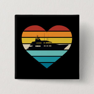 I Love Yacht Captain Ship Retro Sunset 2 Inch Square Button