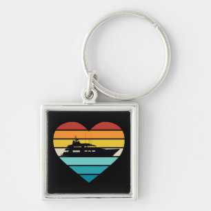 I Love Yacht Captain Ship Retro Sunset Keychain