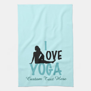I Love Yoga Custom Teal Kitchen Towel