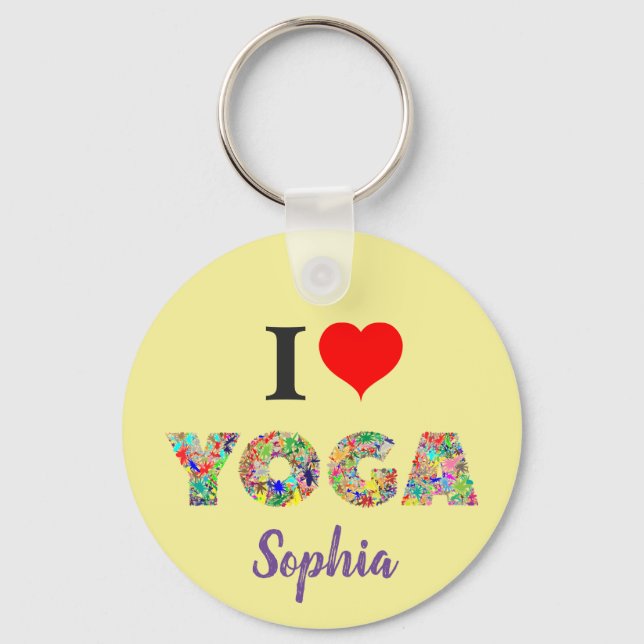 I Love Yoga | I Heart Yoga Colorful Add Name Keychain (Front)
