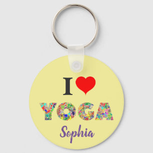 I Love Yoga I Heart Yoga Colourful Add Name Keychain