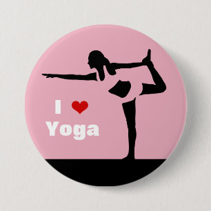 I love Yoga Lady Black Silhouette on Pink Custom 3 Inch Round Button