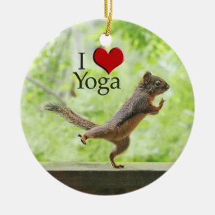 I Love Yoga Squirrel Ceramic Ornament
