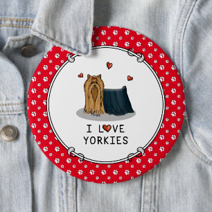 I Love Yorkies (I Love Yorkshire Terriers) hearts 6 Inch Round Button