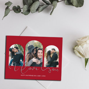 I Love You   3 Arched Photo Collage Valentines Day Holiday Card