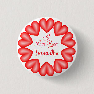 I love you 3d hearts circle frame 1 inch round button