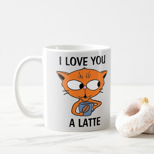 I LOVE YOU A LATTE Coffee Pun Humourous Mug (With Donut)
