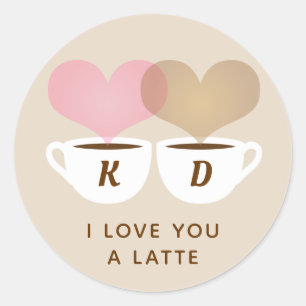 I Love You A Latte Custom Monogram Initials Coffee Classic Round Sticker