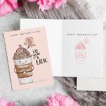 I Love You A Latte Kawaii Coffee Cup Mother's Day Card<br><div class="desc">The perfect mother's day greeting card for coffee lovers. Our design features our cute hand drawn kawaii style latte coffee-to-go cup illustrations. Whimsical latte mug kawaii character with swirl and heats creating the latte foam. A sweet little simile and hands creating a heart shape. "I Love you a latte" in...</div>