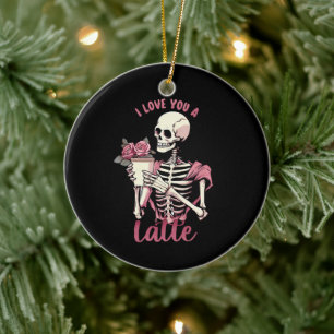 I love you a valentines day skeleton ceramic ornament