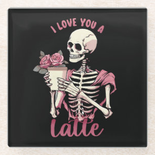I love you a valentines day skeleton glass coaster