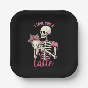 I love you a valentines day skeleton paper plate