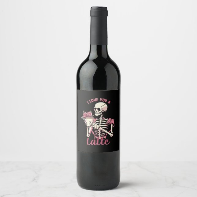 I love you a valentines day skeleton wine label (Front)