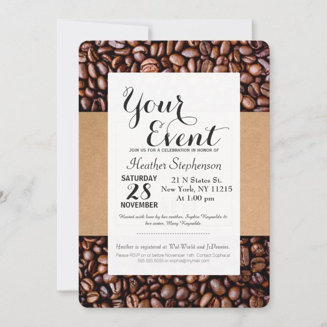 "I Love You a Whole Latte" Coffee Sleeve & Beans Invitation (Front)