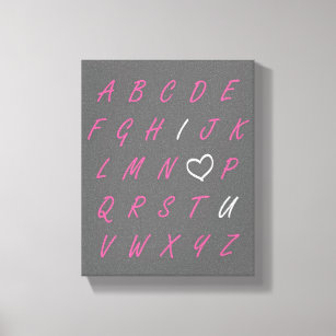 I Love You ABC's Grey Pink & White Canvas Wall Art