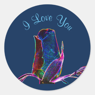 I Love You Abstract Rosebud Flower Art Classic Round Sticker