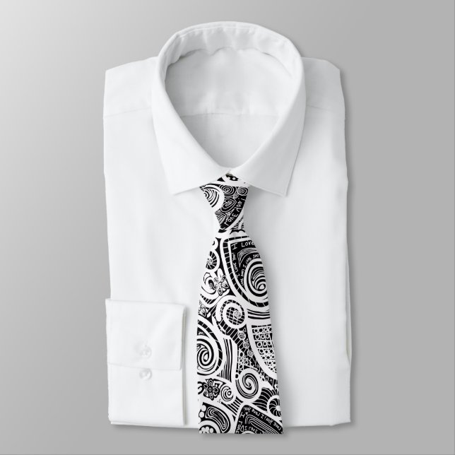 I Love You Abstract Scratch Art Design Tie (Tied)
