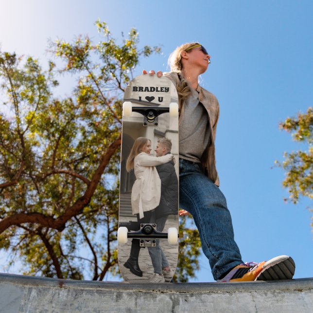 I Love You Add Your Own Photo Custom Name Skateboard (Outdoor 1)