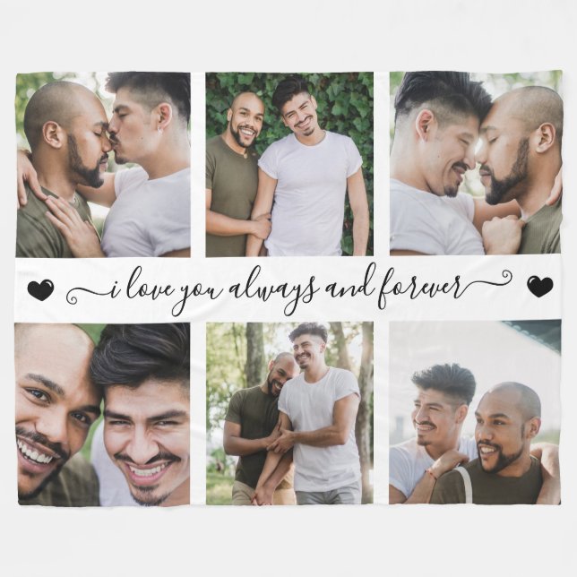 I Love You Always & Forever Modern 6 Photo Collage Fleece Blanket (Front (Horizontal))