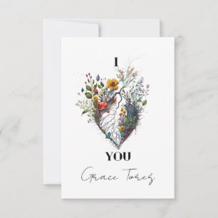I Love You Anatomical Heart Floral Personalised Thank You Card