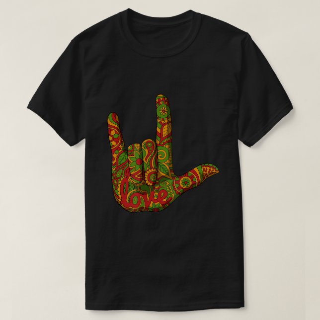 I Love You ASL Black History Month BLM Deaf Africa T-Shirt (Design Front)