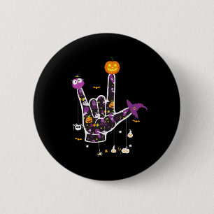 I Love You ASL Halloween Sign Language Halloween G 2 Inch Round Button