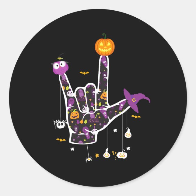 I Love You ASL Halloween Sign Language Halloween G Classic Round Sticker (Front)