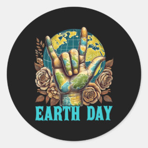 I Love You Asl Hand Sign Save Our Planet Retro Ear Classic Round Sticker
