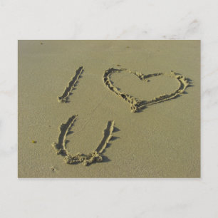 I love you - beach sand writing postcard
