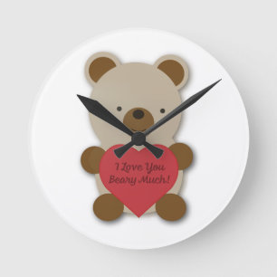I Love You Beary Much Cute Teddy Bear Round Clock