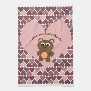 I love you Beary Much! Heart Background Kitchen Towel