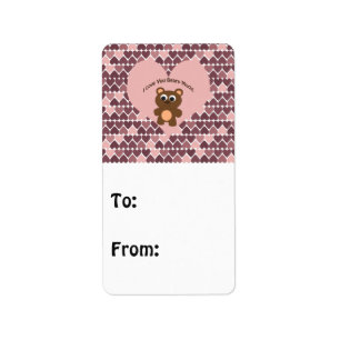 I love you Beary Much! Heart Background Label