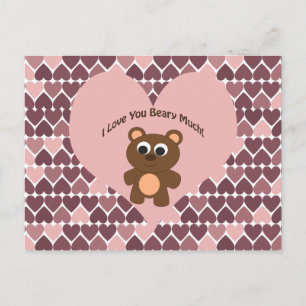 I love you Beary Much! Heart Background Postcard