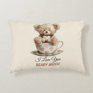 I Love You Beary Much In Cup Postcard Accent Pillow