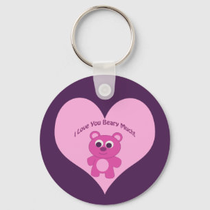 I Love You Beary Much! Pink Bear Keychain