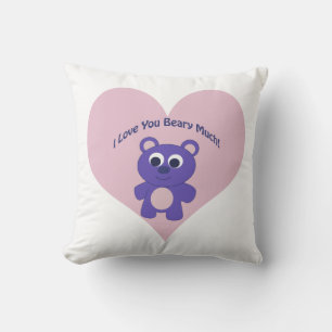 I Love You Beary Much Purple Bear Throw Pillow