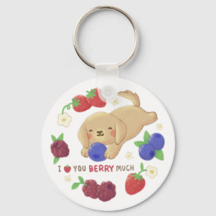 I Love You Berry Much: Cute Dog with Berries Keychain