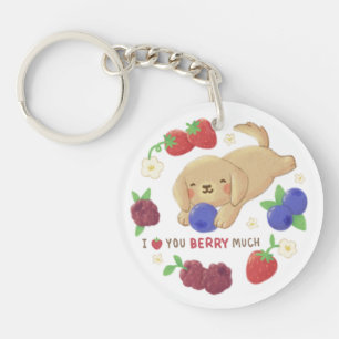I Love You Berry Much: Cute Dog with Berries Keychain