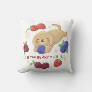 I Love You Berry Much: Cute Dog with Berries Throw Pillow