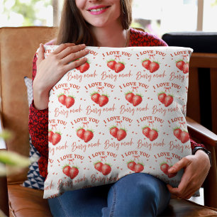 'I Love You Berry Much' Red Strawberry Valentine's Throw Pillow