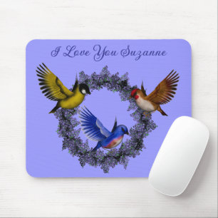 I Love You Birds On Flower Wreath Personalized Mouse Pad