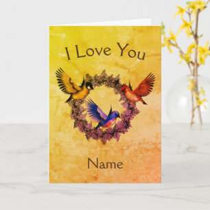 I Love You Birds On Wreath Personalized Card
