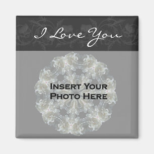 I Love You Black Floral Customizable Photo Magnet