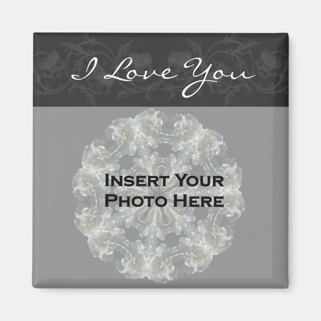 I Love You Black Floral Customizable Photo Magnet (Front)