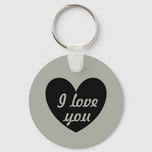 "I love you" Black heart on Pussywillow Grey Keychain
