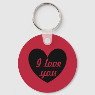 "I love you" Black heart on red Keychain
